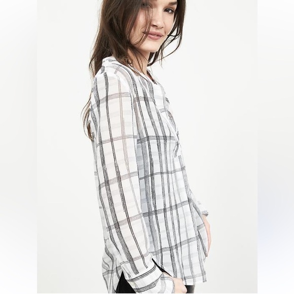 BANANA REPUBLIC NWOT Sheer Plaid Blouse in Cocoon - Picture 1 of 5